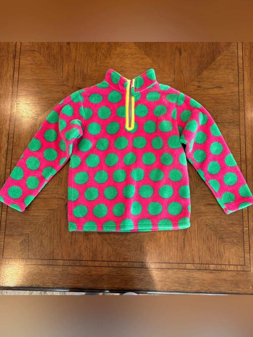Hanna Andersson Pink Fleece Pullover with Green Polka Dots